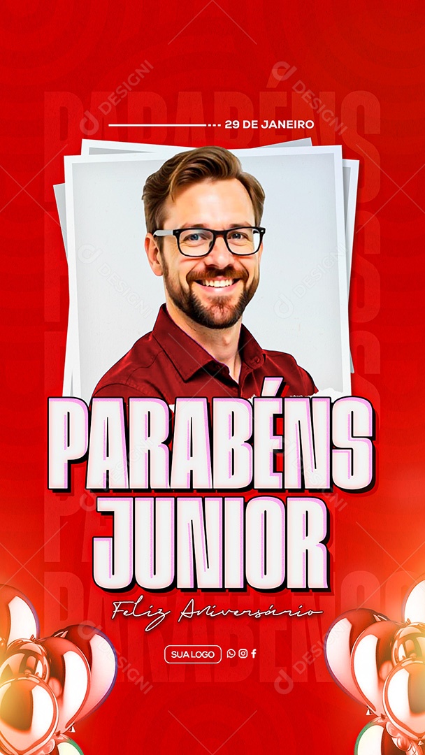 Story Feliz Aniversário Parabéns Junior Social Media PSD Editável