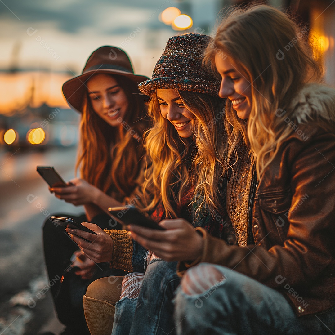 Um grupo de três jovens mulheres sentadas ao ar livre