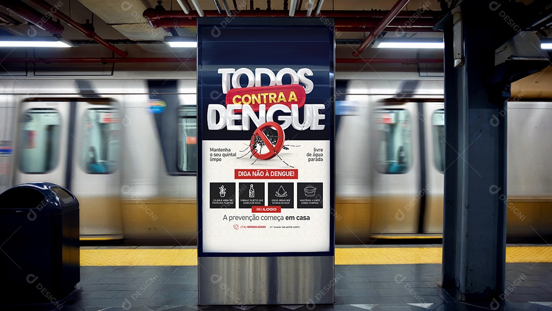 Mockup de Poster Metrô Todos Contra a Dengue PSD Editável