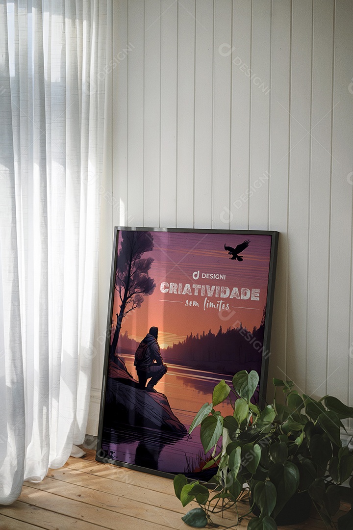 Mockup de Quadro Apoiado no Chão PSD Editável