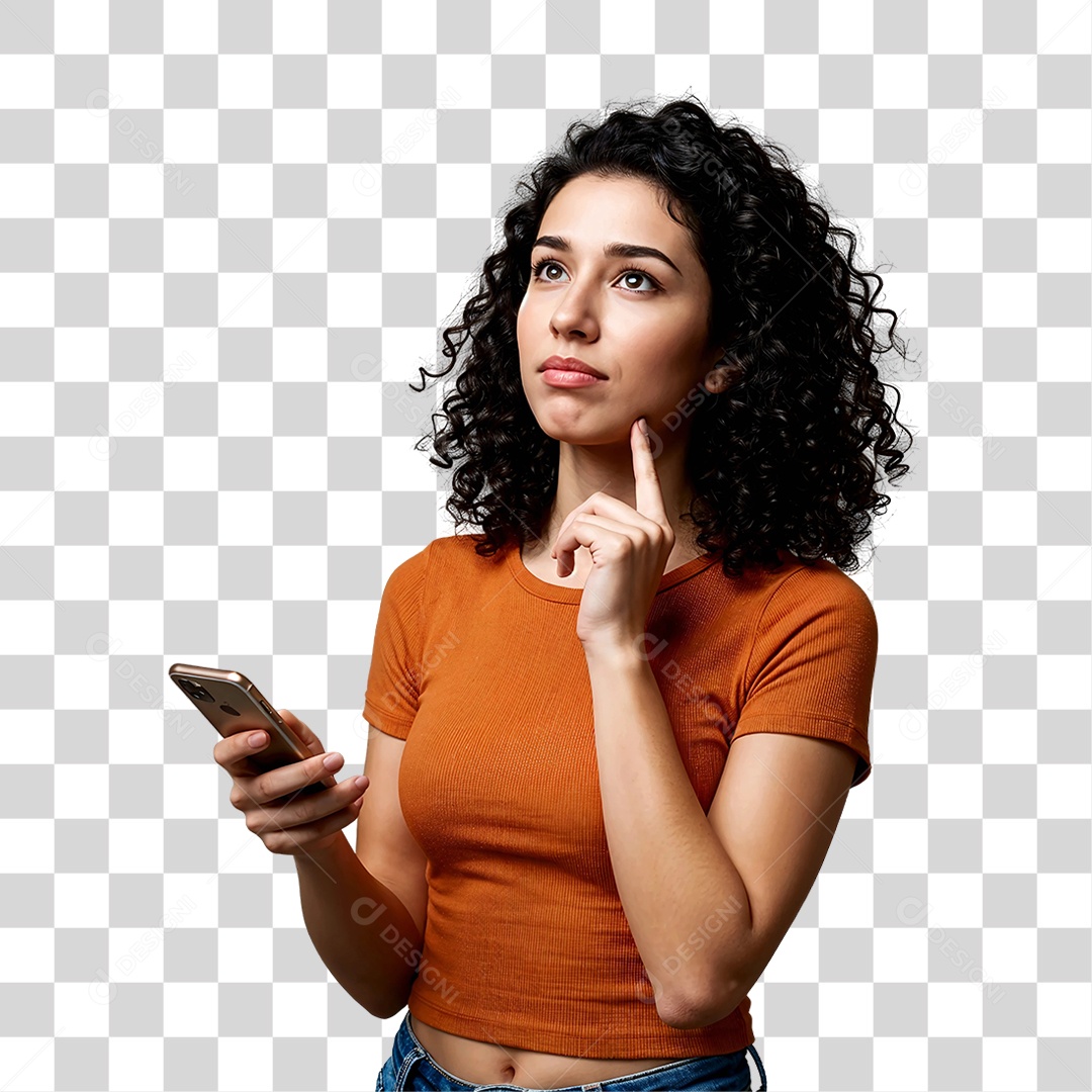 Mulher Segurando o Celular PNG Transparente