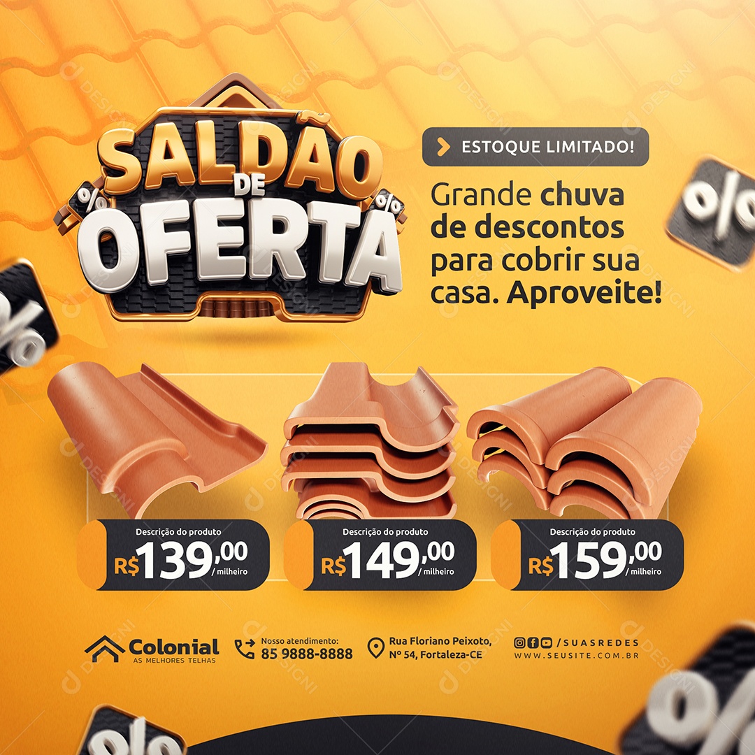 Saldão de Oferta Loja de Telhas Grande Chuva de Descontos Social Media PSD Editável
