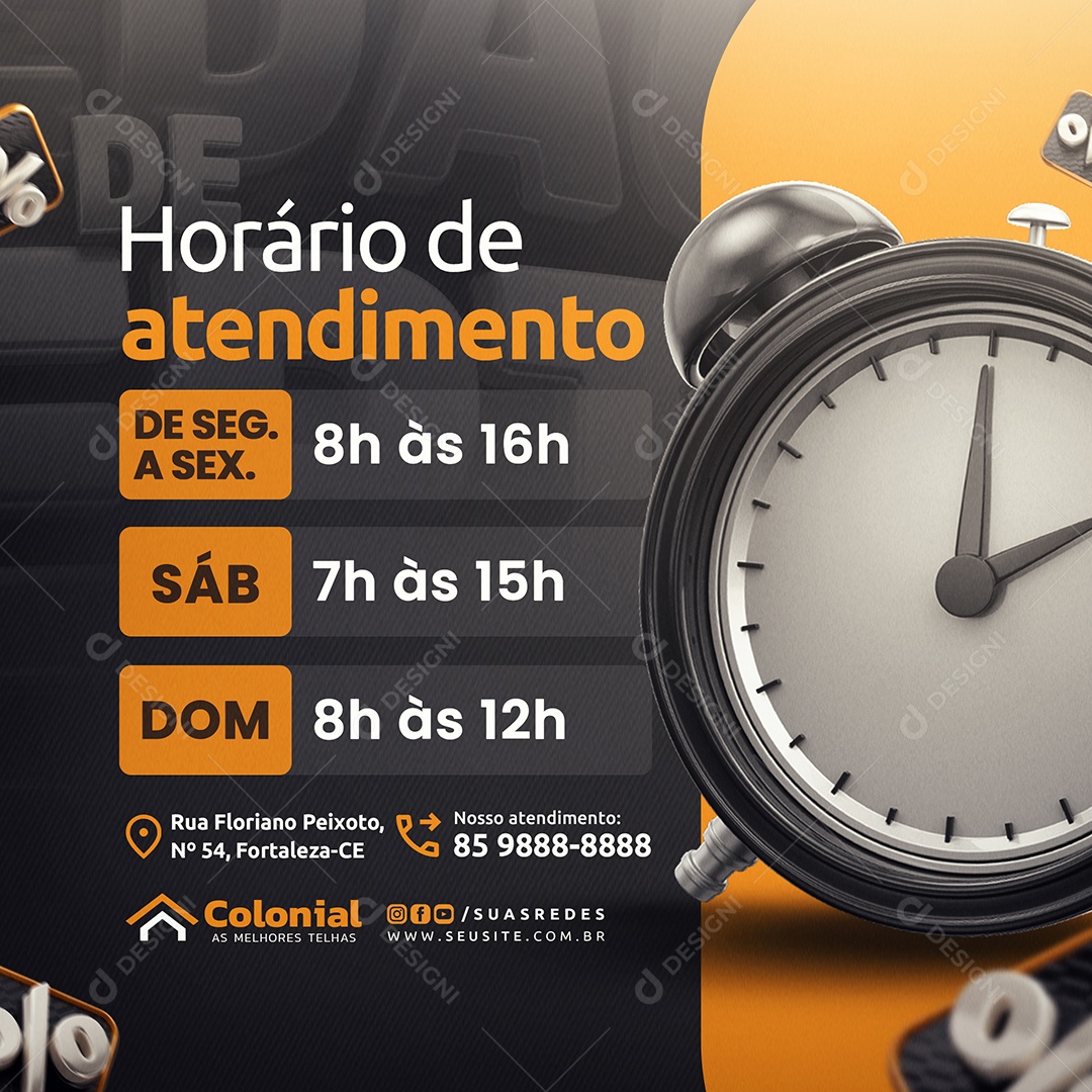 Saldão de Oferta Loja de Telhas Horário de Atendimento Social Media PSD Editável