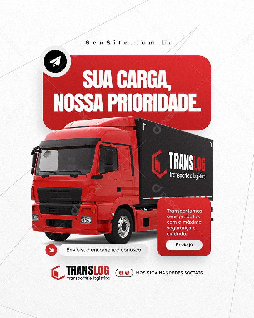 Transportadora Transportamos seus Produtos Social Media PSD Editável