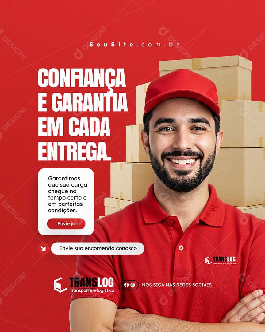 Transportadora Confiança e Garantia em Cada Entrega Social Media PSD Editável