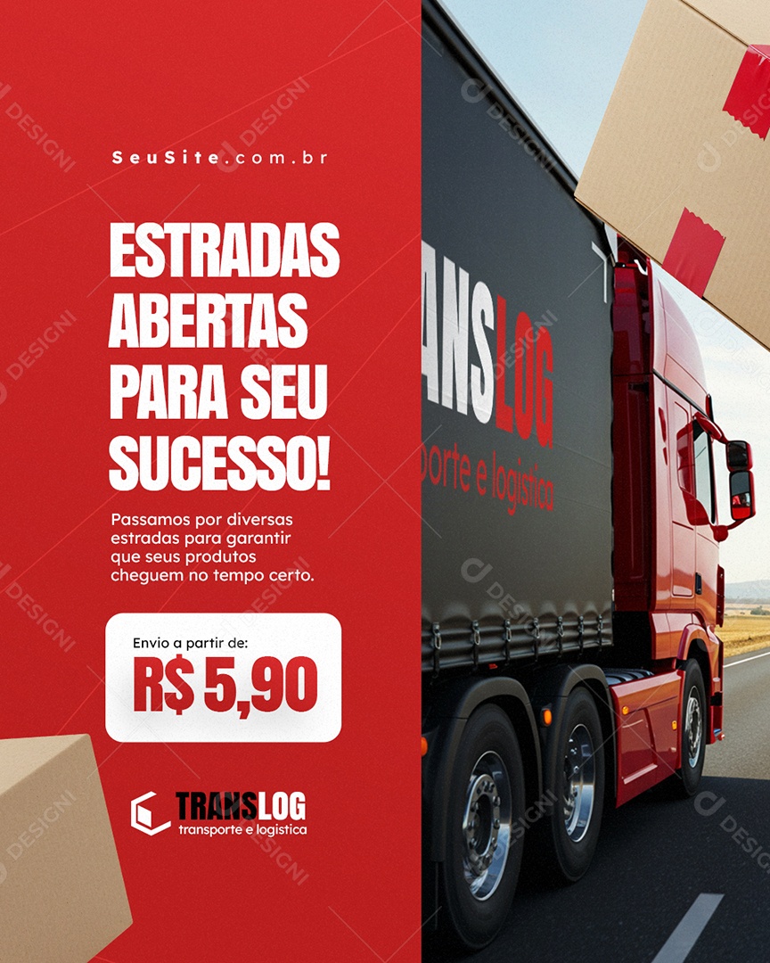Transportadora Estradas Abertas Para seu Sucesso Social Media PSD Editável