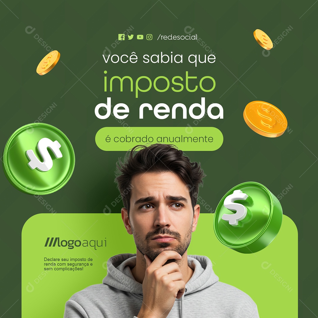 Contabilidade Você Sabia Que Imposto de Renda é Cobrado Anualmente Social Media PSD Editável