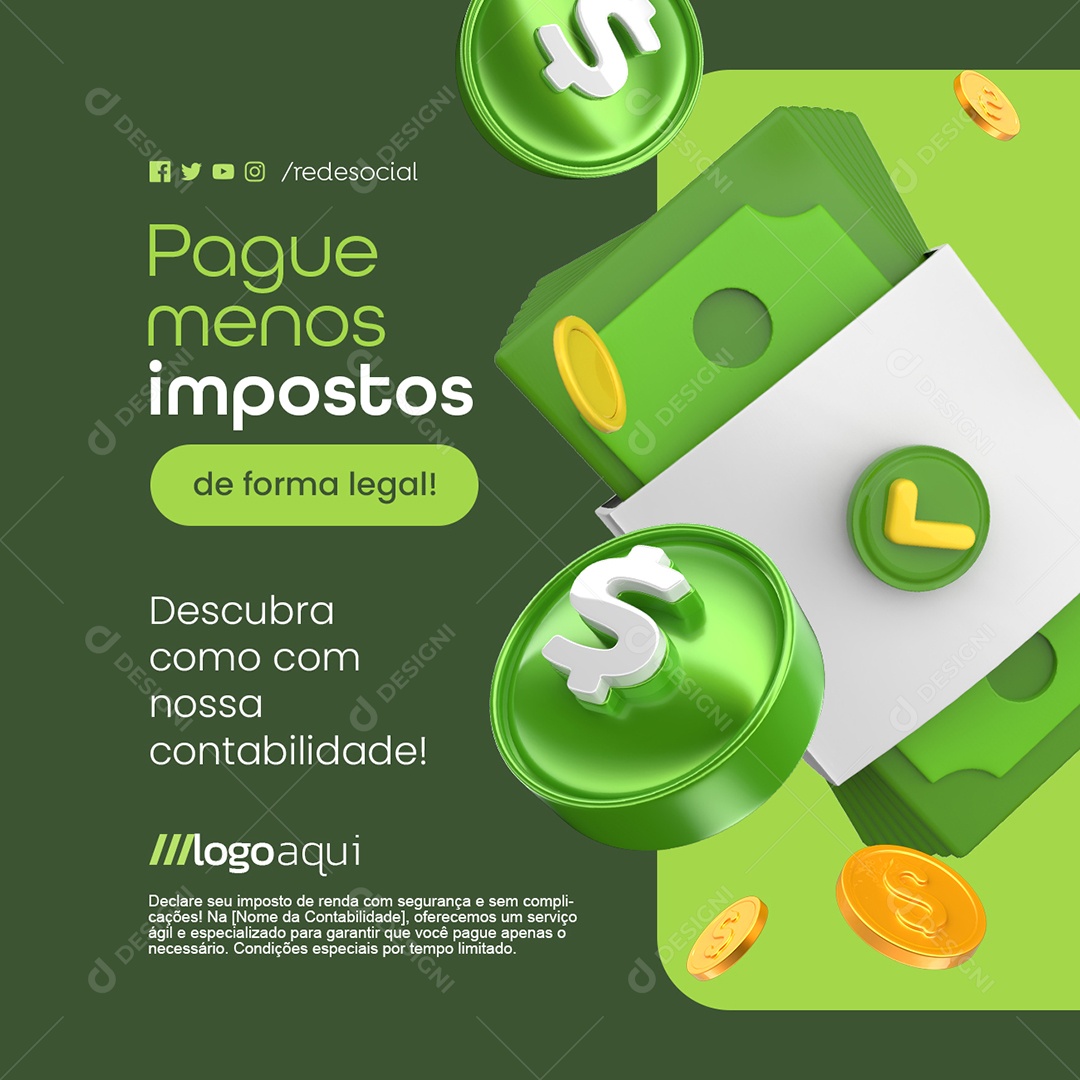 Contabilidade Pague Menos Impostos de Forma Legal Social Media PSD Editável