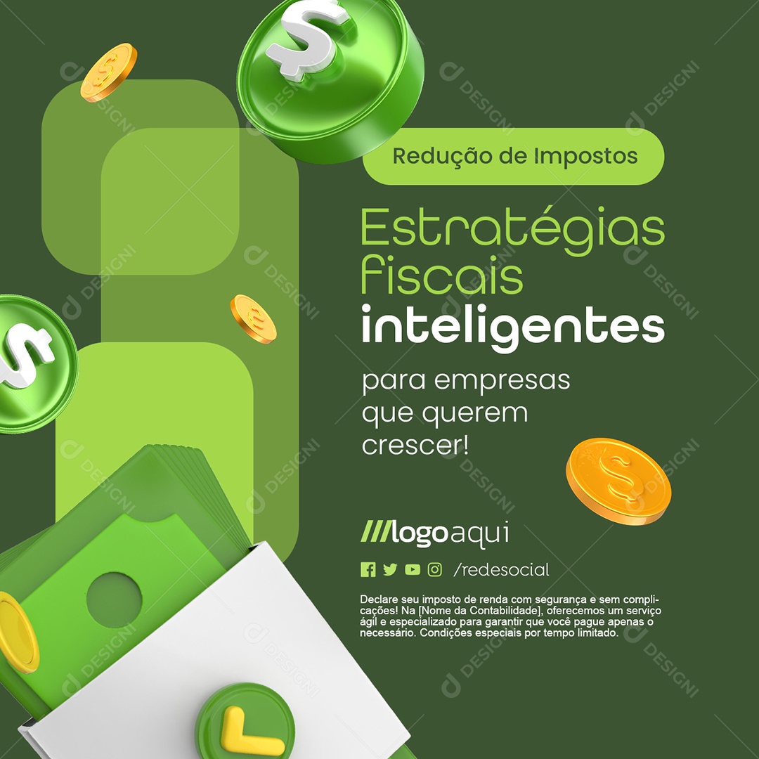 Contabilidade Redução de Impostos Estratégias Fiscais Social Media PSD Editável