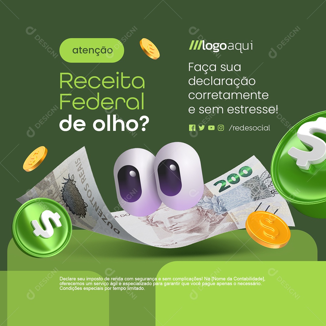 Contabilidade Receita Federal de Olho Social Media PSD Editável
