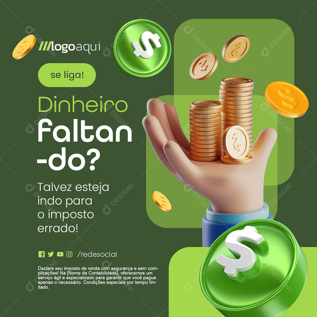 Contabilidade Dinheiro Faltando Social Media PSD Editável