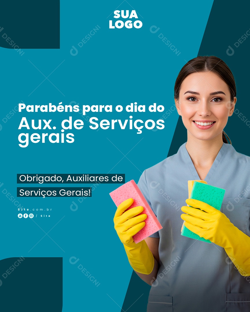 Dia do Auxiliar de Serviços Gerais 22 De Fevereiro Social Media PSD Editável