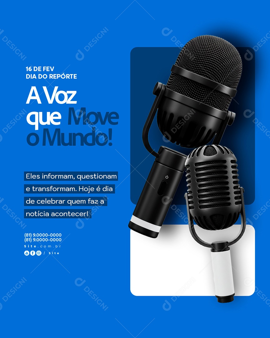 Dia do Repórter 16 de Fevereiro A Voz Que Moveo Mundo Social Media PSD Editável
