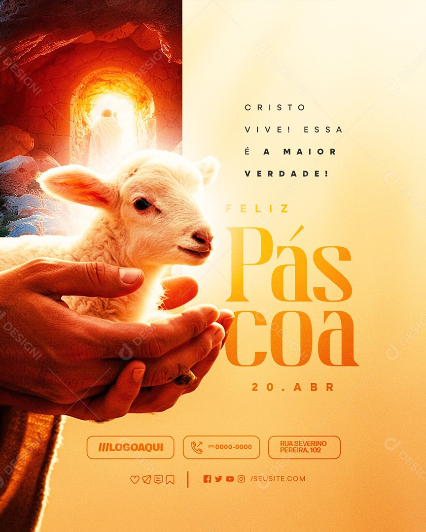 Feliz Páscoa 20 de Abril Cristo Vive Social Media PSD Editável