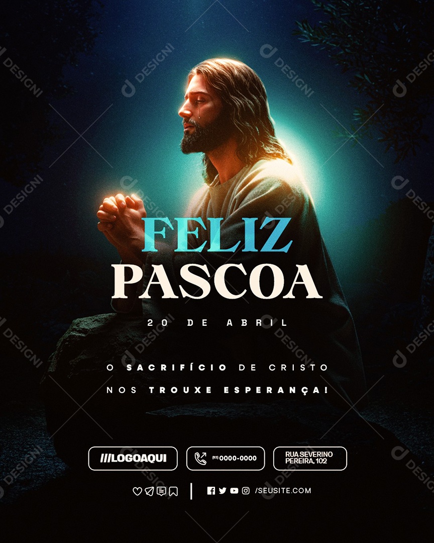 Feliz Páscoa 20 de Abril O Sacrifício de Cristo Social Media PSD Editável
