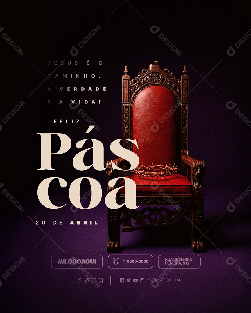 Feliz Páscoa 20 de Abril Jesus é o Caminho Social Media PSD Editável