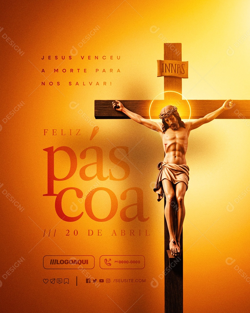 Feliz Páscoa 20 de Abril Jesus Venceu a Morte para Nos Salvar Social Media PSD Editável