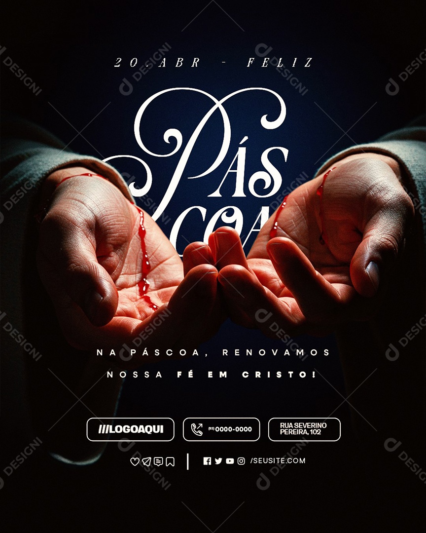 Feliz Páscoa 20 de Abril Renovamos Nossa Fé em Cristo Social Media PSD Editável