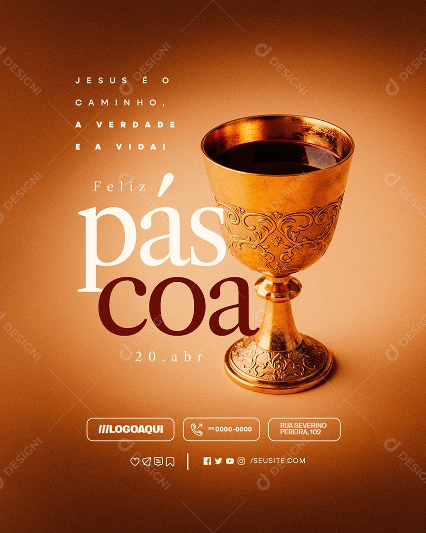 Feliz Páscoa 20 de Abril Jesus é o Caminho Social Media PSD Editável