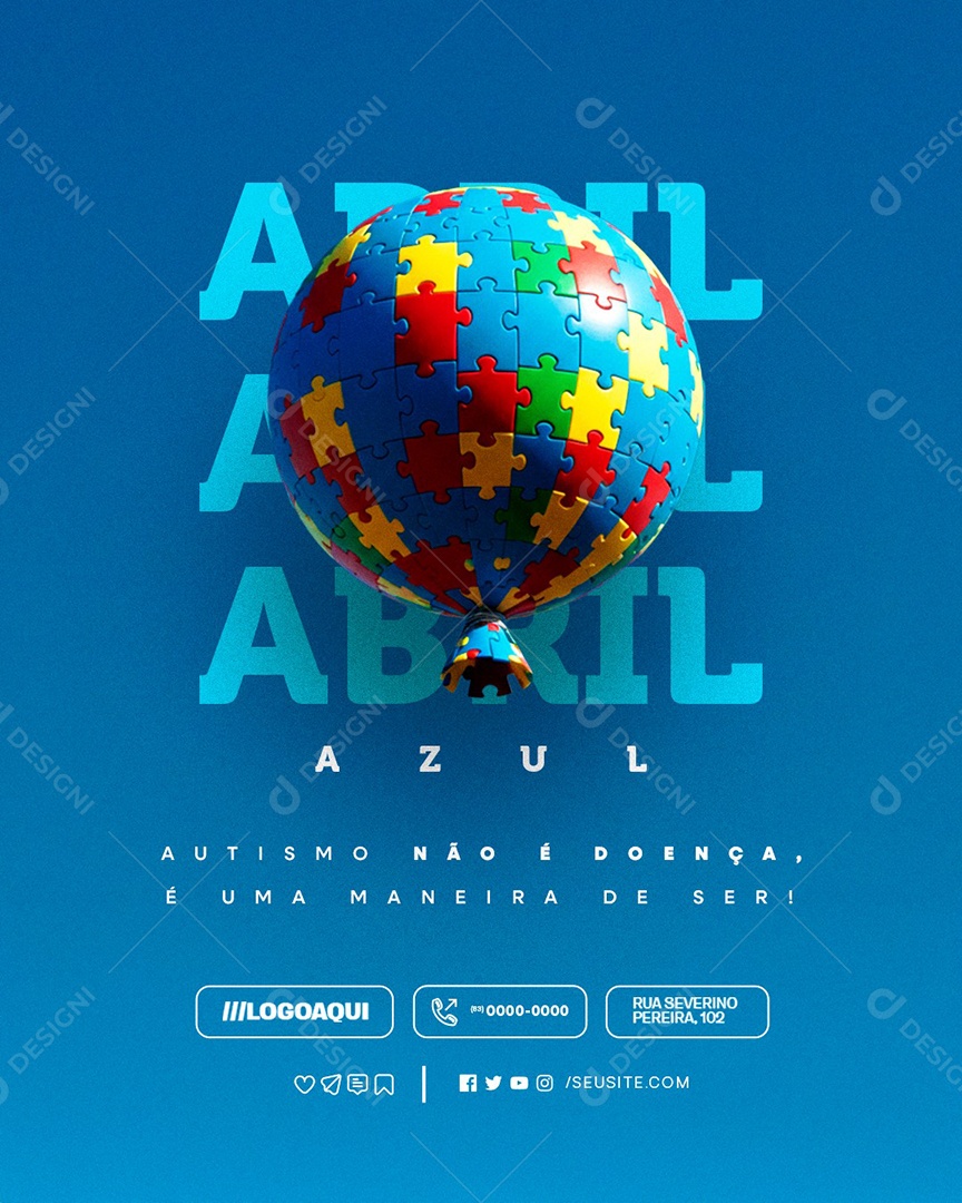 Abril Azul Autismo Não é Doença Social Media PSD Editável
