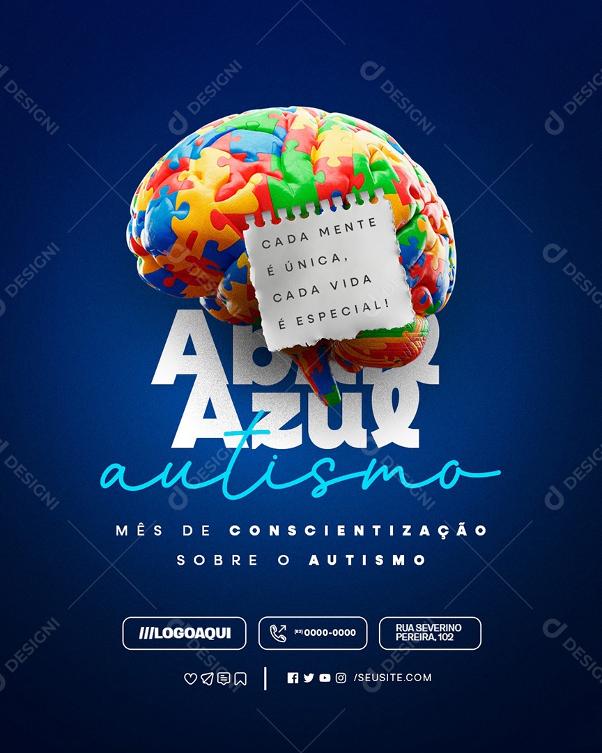 Abril Azul Cada Mente é Única Social Media PSD Editável