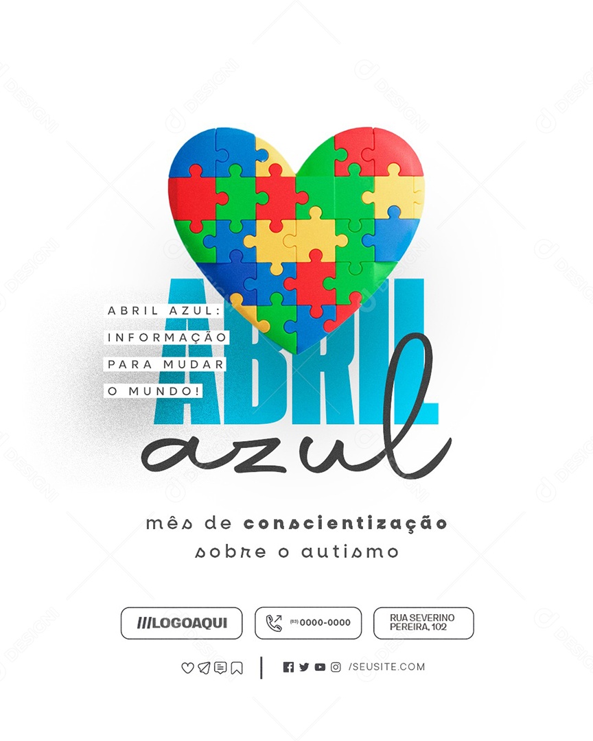 Abril Azul Mês de Conscientização Sobre o Autismo Social Media PSD Editável