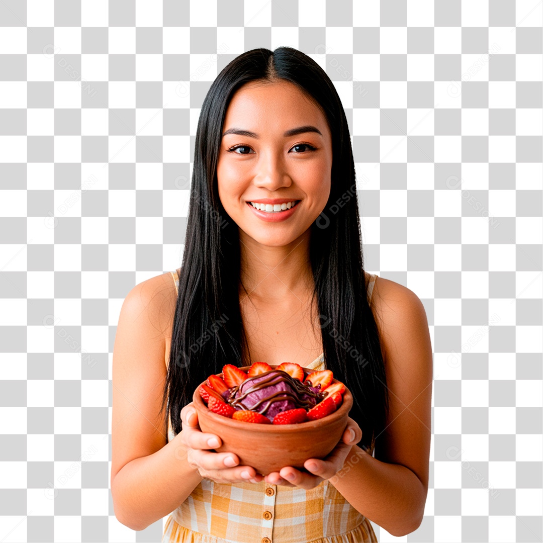 Mulher com Vazia de Açaí PNG Transparente