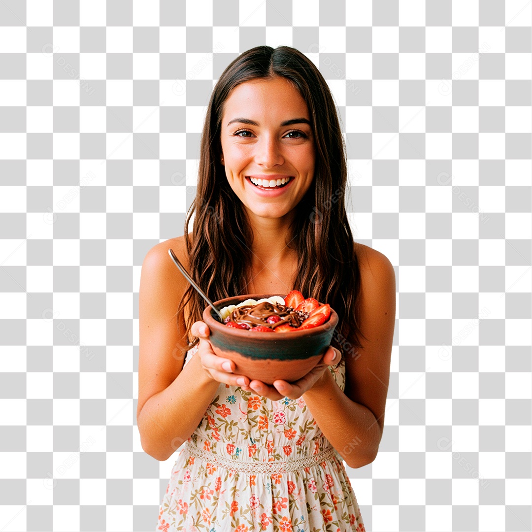 Mulher com Vazia de Açaí PNG Transparente