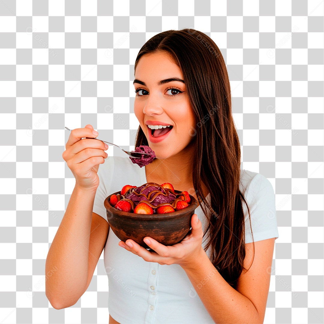 Mulher com Vazia de Açaí PNG Transparente
