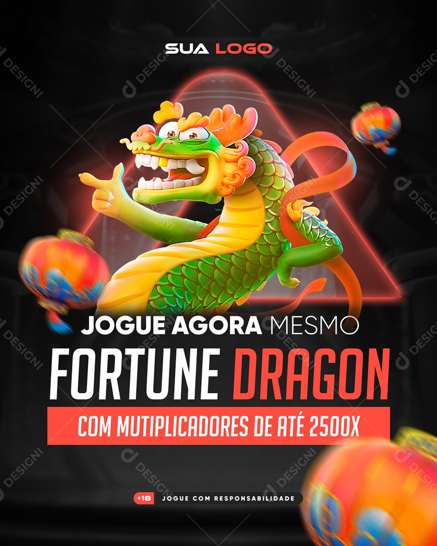 Plataforma de Jogos Jogue Agora Mesmo Fortune Dragon Social Midia PSD Editável