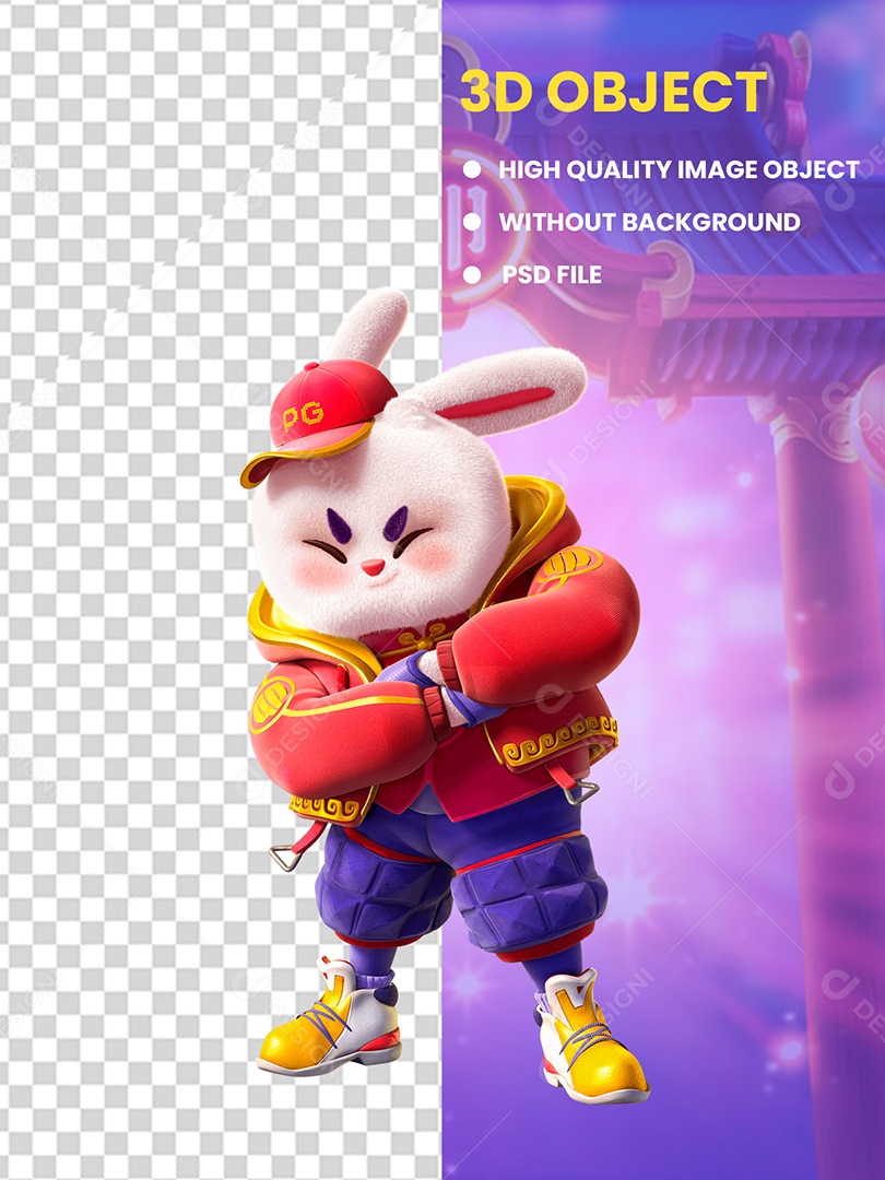 Coelha em Skate Elemento 3D Para Compisição PSD