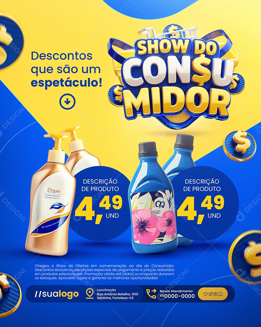 Show do Consumidor Supermercado Produtos de Limpeza Social Media PSD Editável