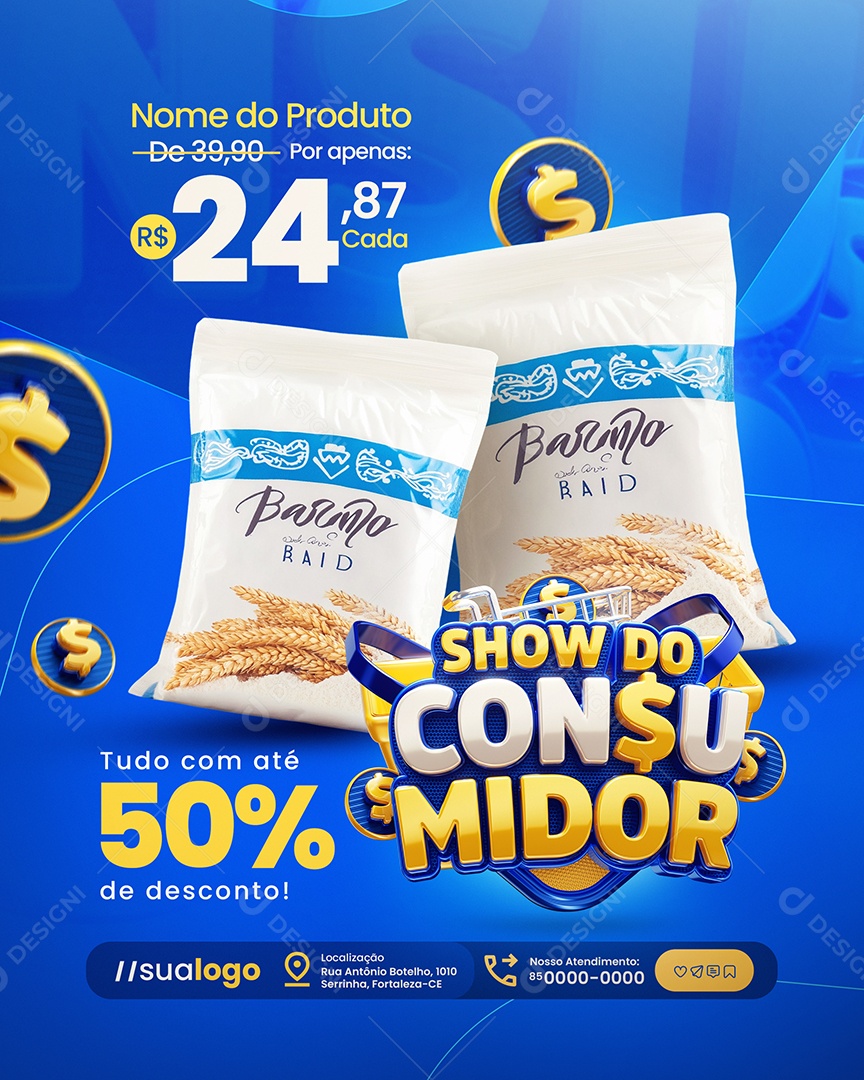 Show do Consumidor Supermercado Tudo Com Até 50% de Desconto Social Media PSD Editável