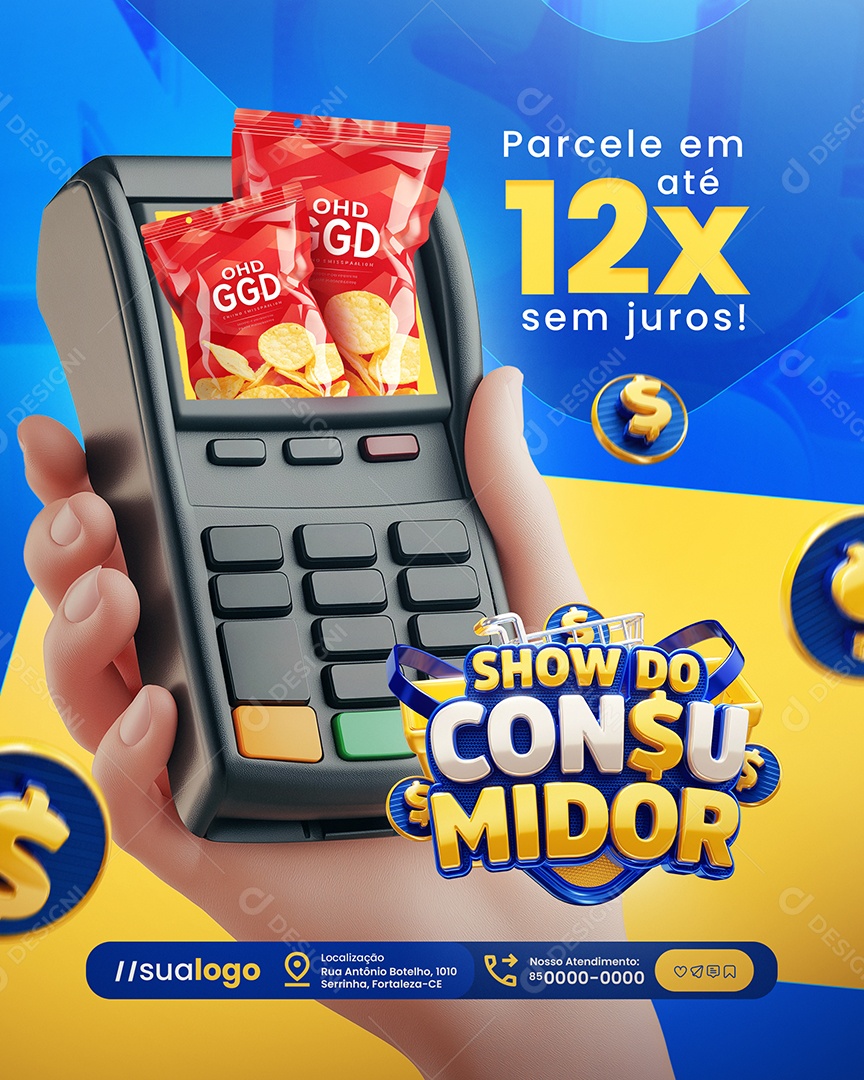 Show do Consumidor Supermercado Pacote de Batata Frita Social Media PSD Editável