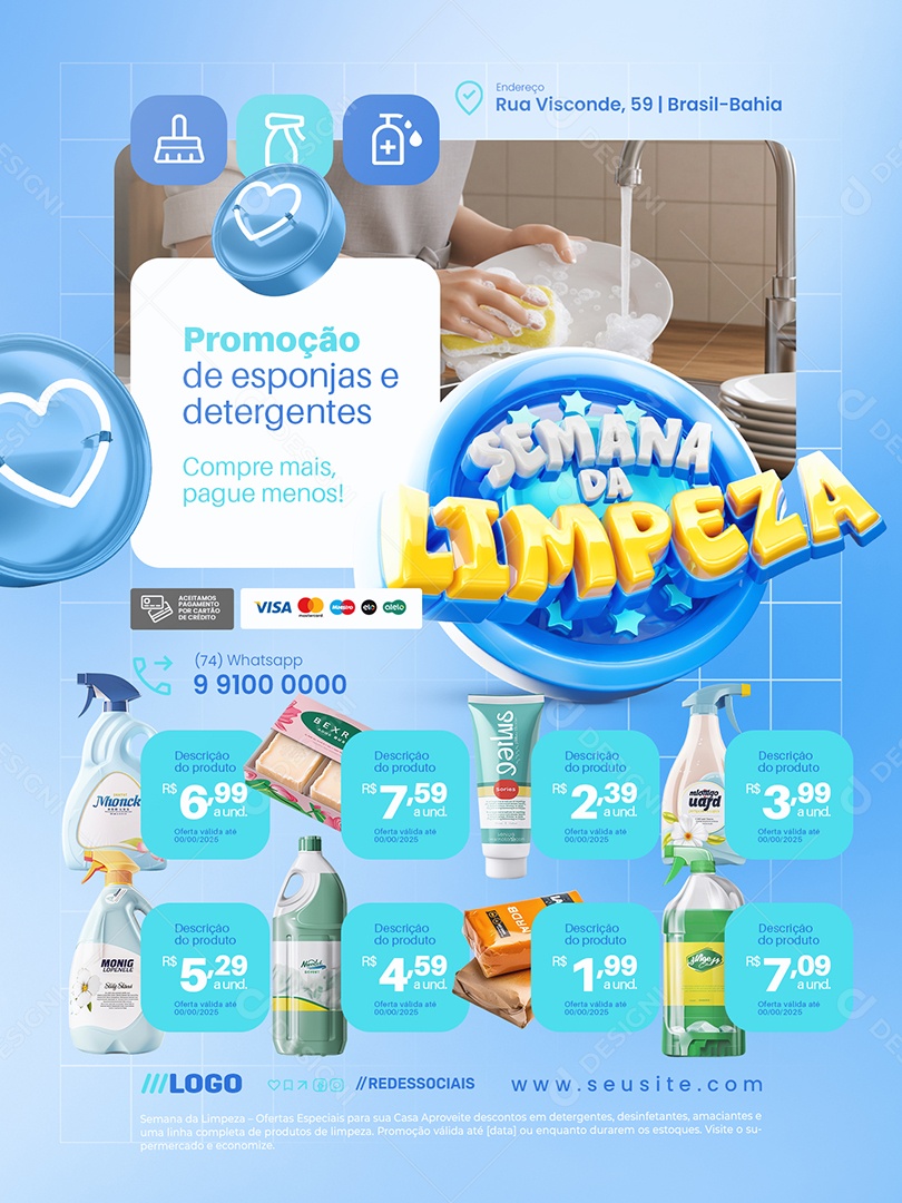 Semana Da Limpeza Promoção de Esponjas e Detergentes Social Media PSD Editável