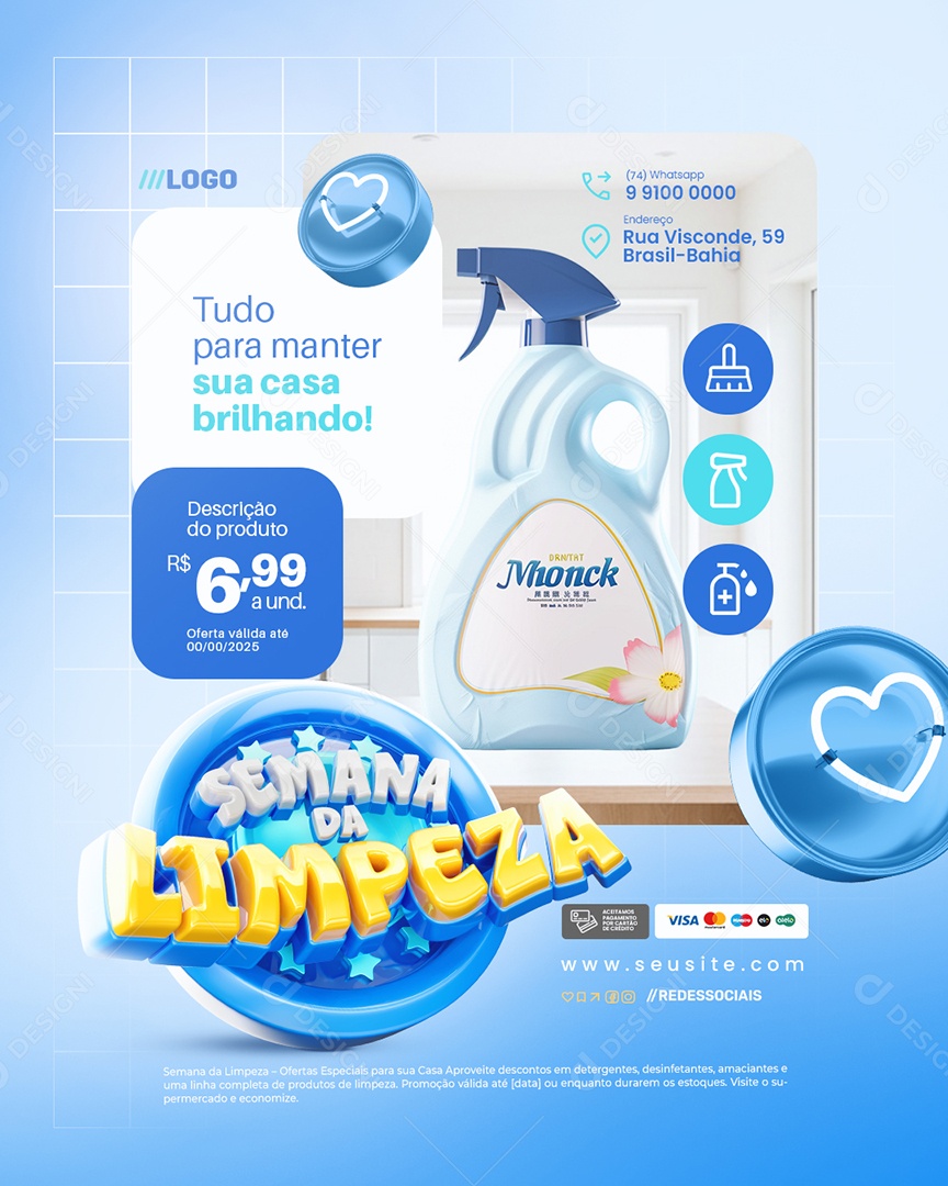 Semana Da Limpeza Tudo para Manter Sua Casa Brilhando Social Media PSD Editável