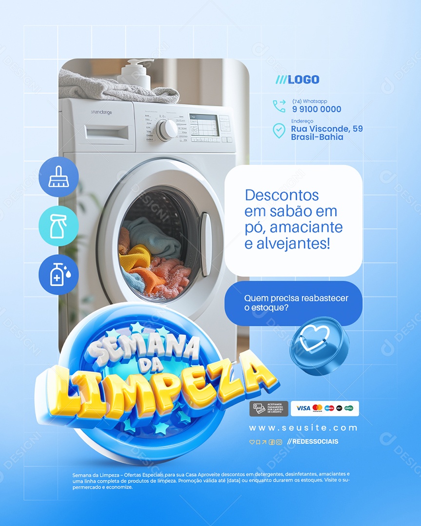 Semana Da Limpeza Lavanderia Descontos em Sabão Social Media PSD Editável