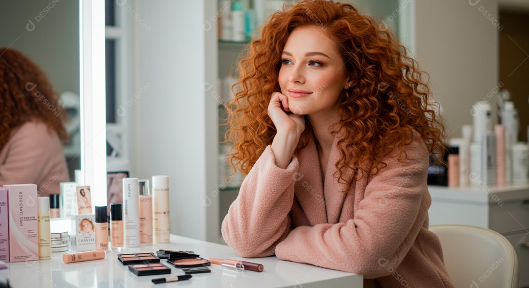 Retrato realista de mulher linda sorridente sobre uma clinica de estética