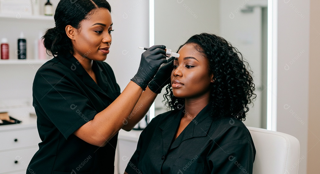 Mulher sobre clinica de estética fazendo sobrancelha