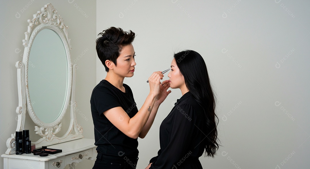 Mulher sobre clinica de estética fazendo sobrancelha