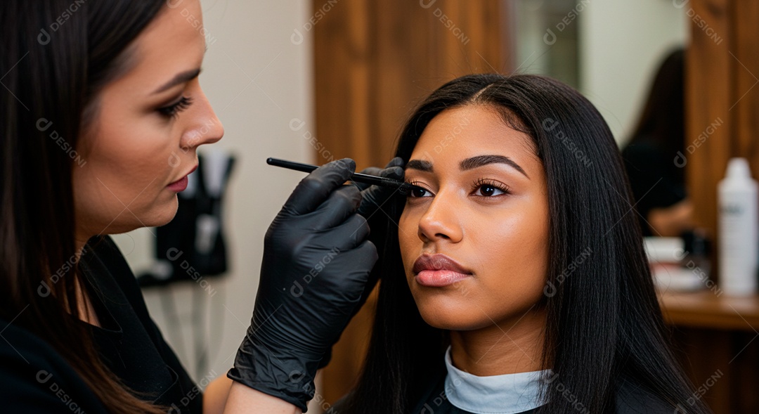 Mulher sobre clinica de estética fazendo sobrancelha