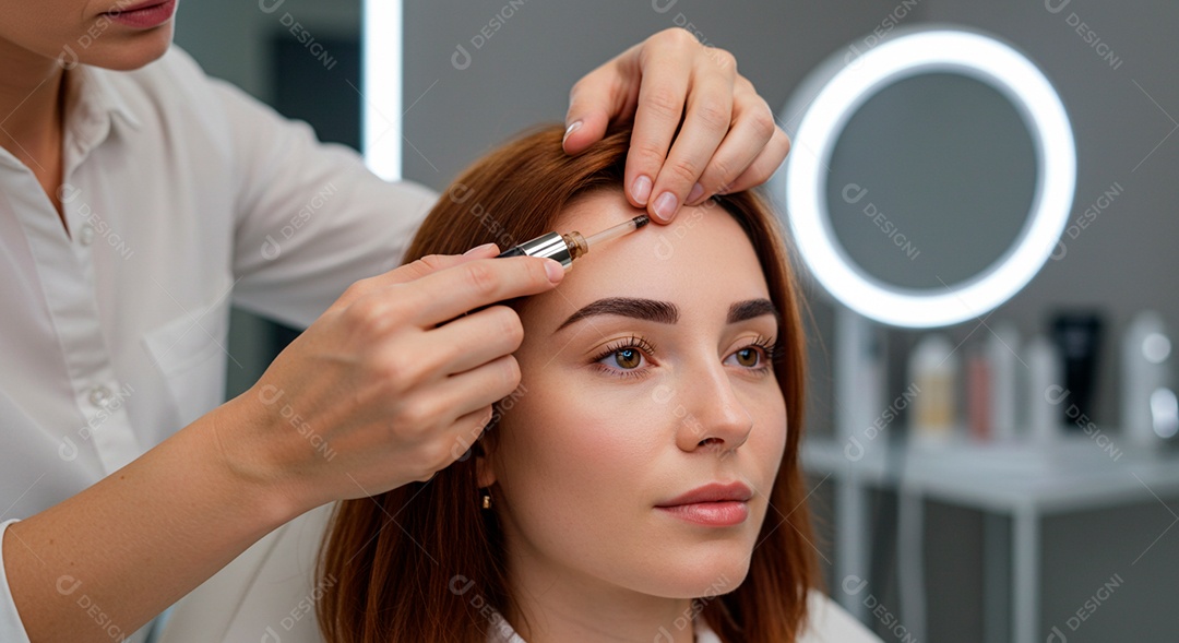 Mulher sobre clinica de estética fazendo sobrancelha