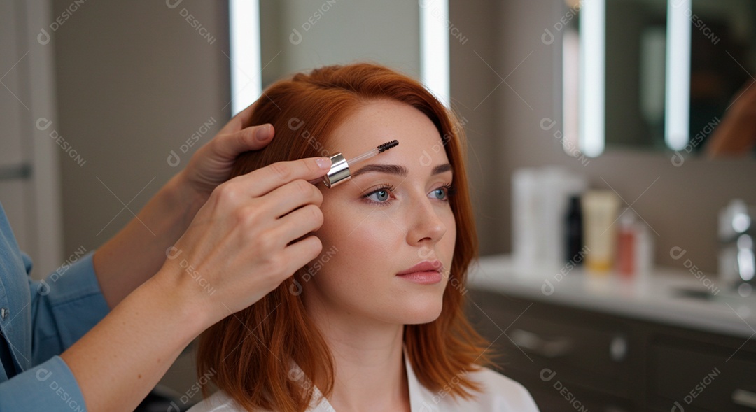 Mulher sobre clinica de estética fazendo sobrancelha