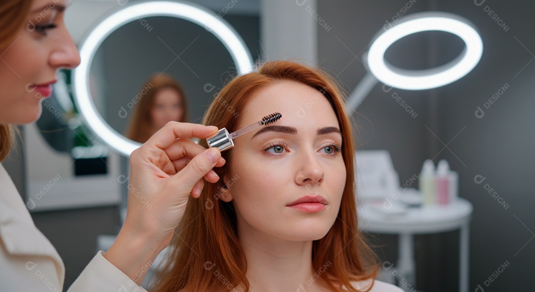 Mulher sobre clinica de estética fazendo sobrancelha