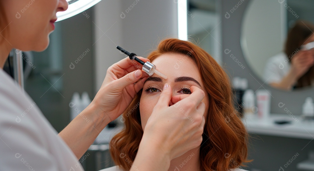 Mulher sobre clinica de estética fazendo sobrancelha