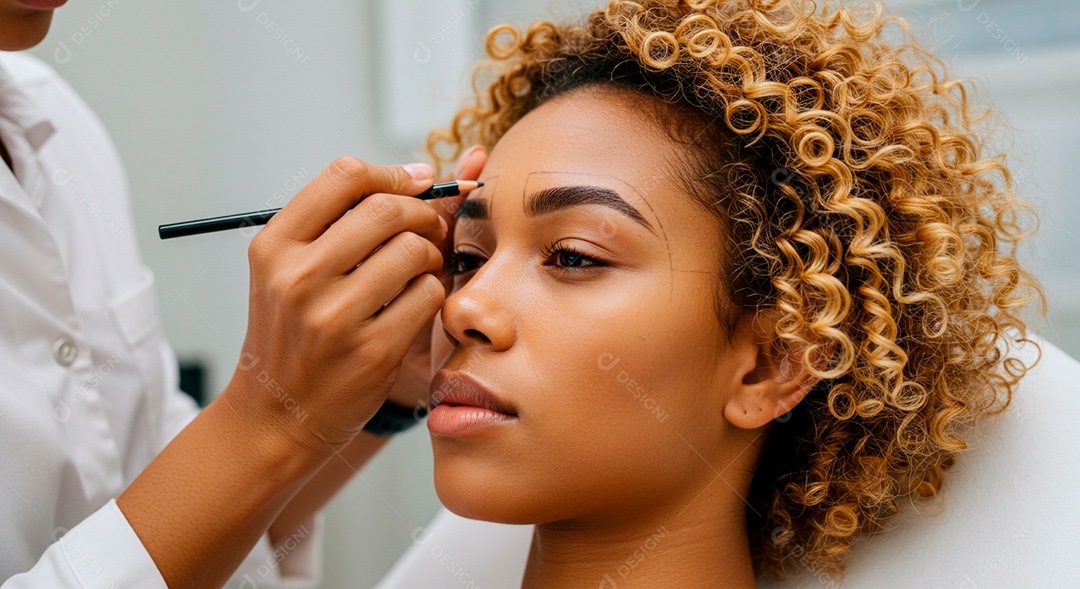 Mulher sobre clinica de estética fazendo sobrancelha
