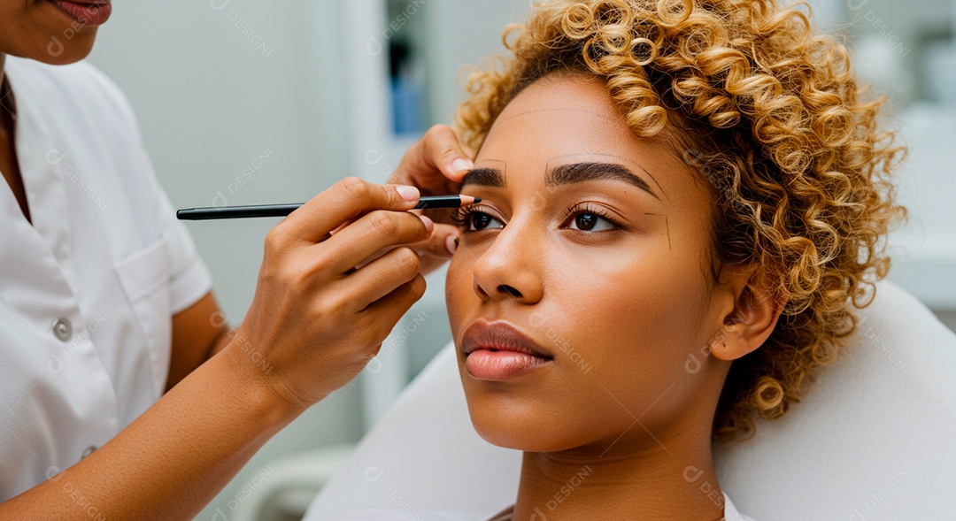 Mulher sobre clinica de estética fazendo sobrancelha