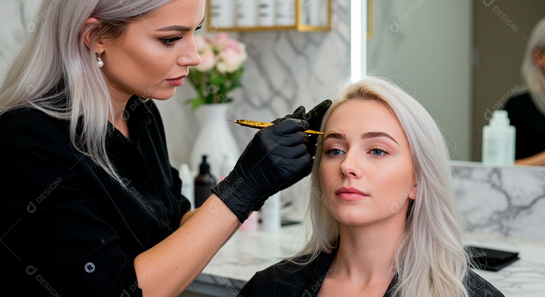Mulher sobre clinica de estética fazendo sobrancelha