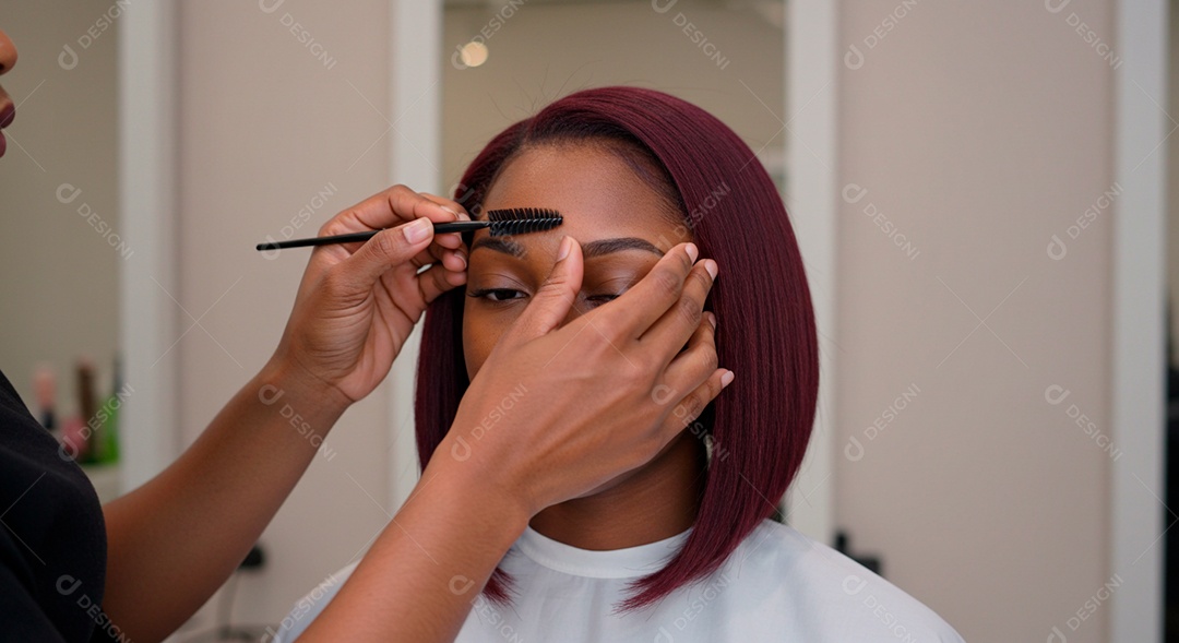 Mulher sobre clinica de estética fazendo sobrancelha