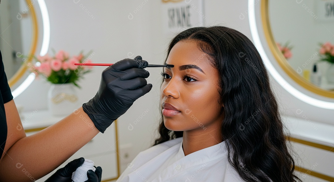 Mulher sobre clinica de estética fazendo sobrancelha